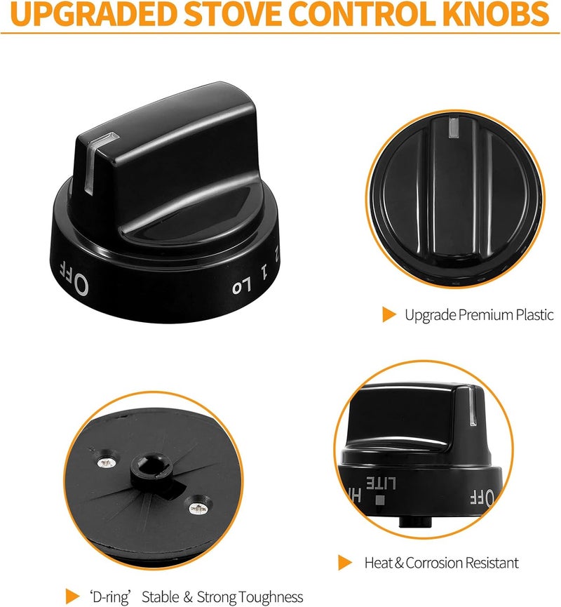 atgestore WB03X24759 Stove Knobs Replacement for GE Stove Parts KIP 5G92 222D5793 Cooktop Knobs GE Range Oven Parts Black Plastic Surface Burner Control Knob Range Burner Knobs 5 Pcs - Image 3